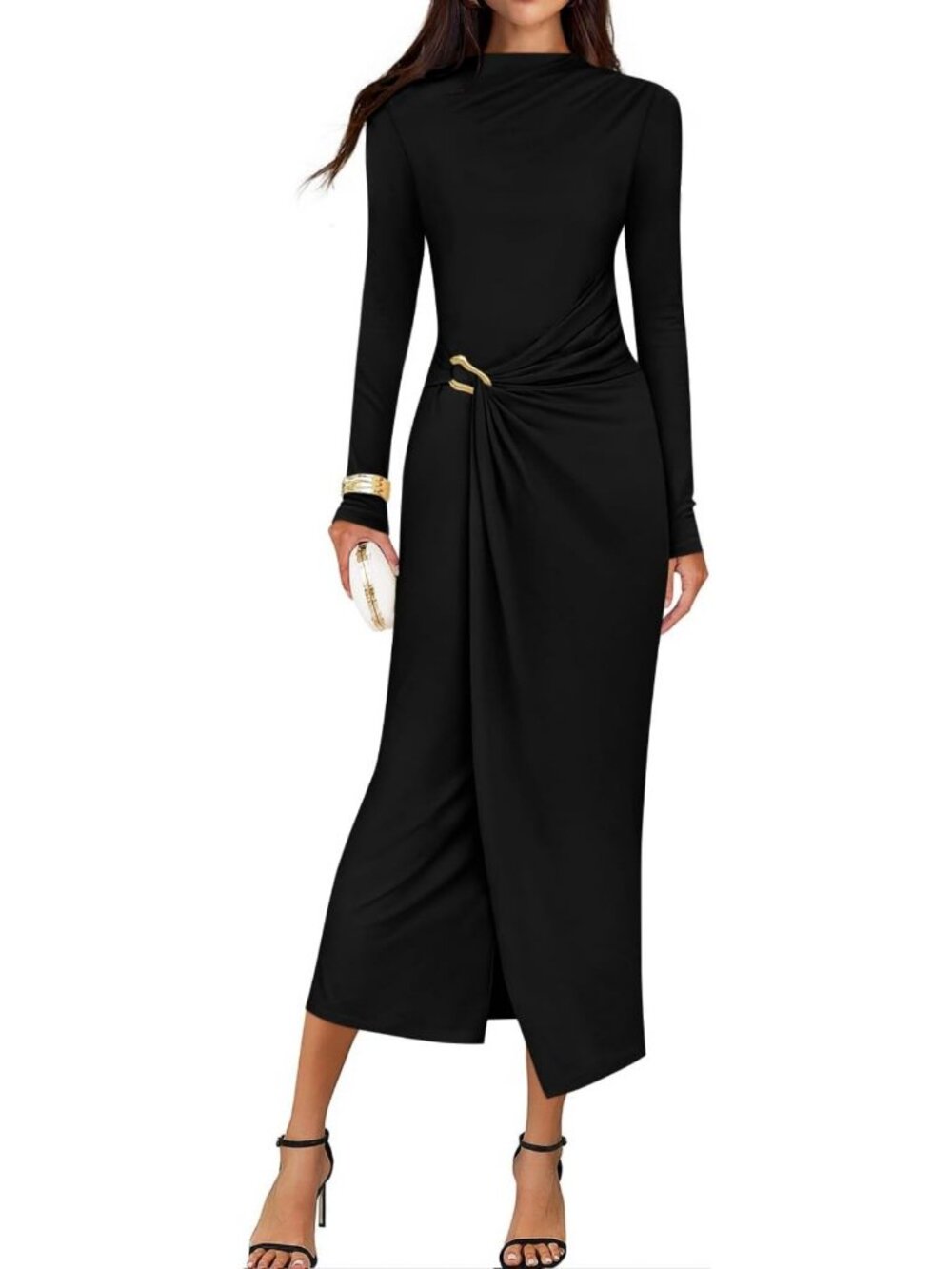 Chic Women's Fall Midi Dress with Long Sleeves - Perfect for Weddings & Events